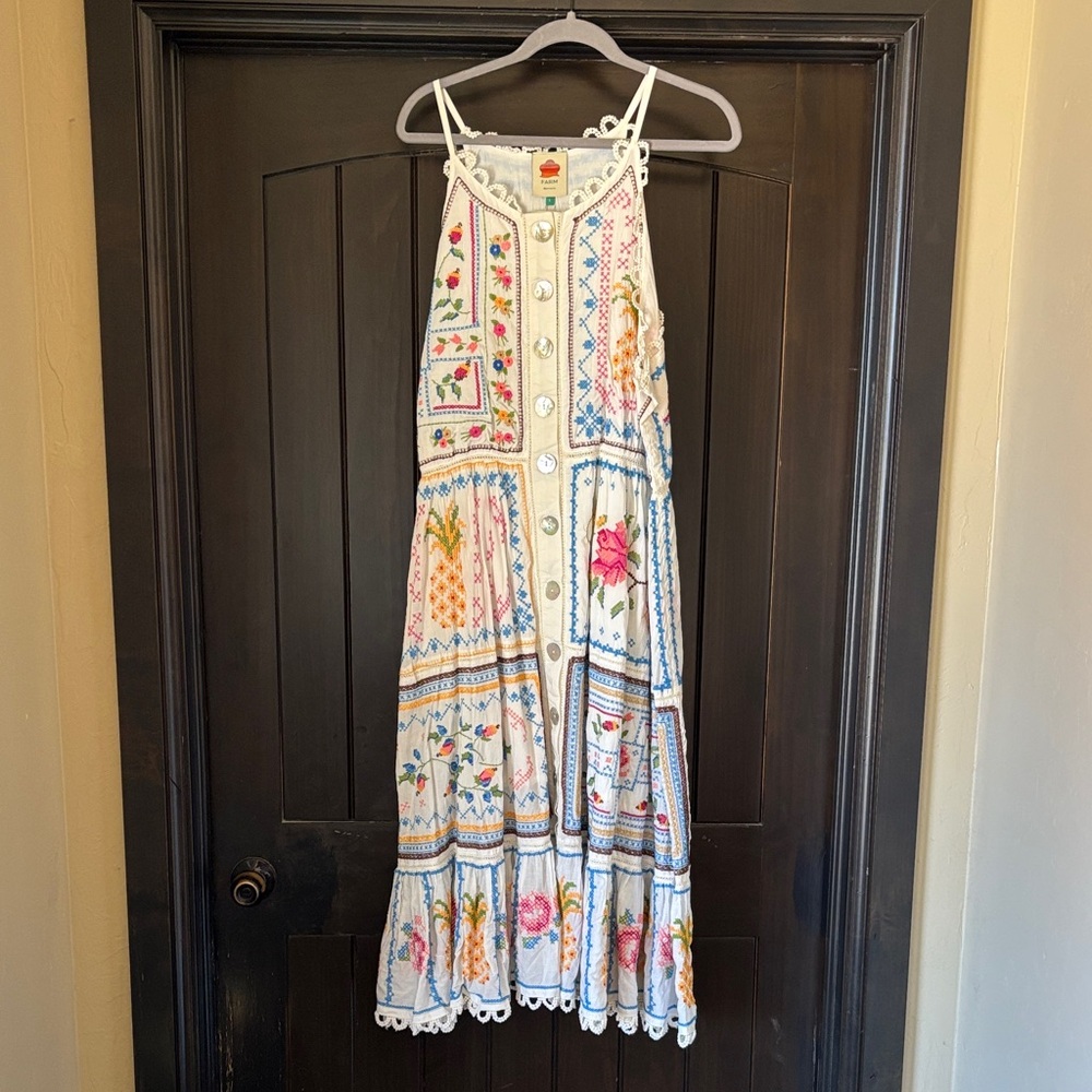 Farm Rio Grandma Gift Embroidered Midi Dress